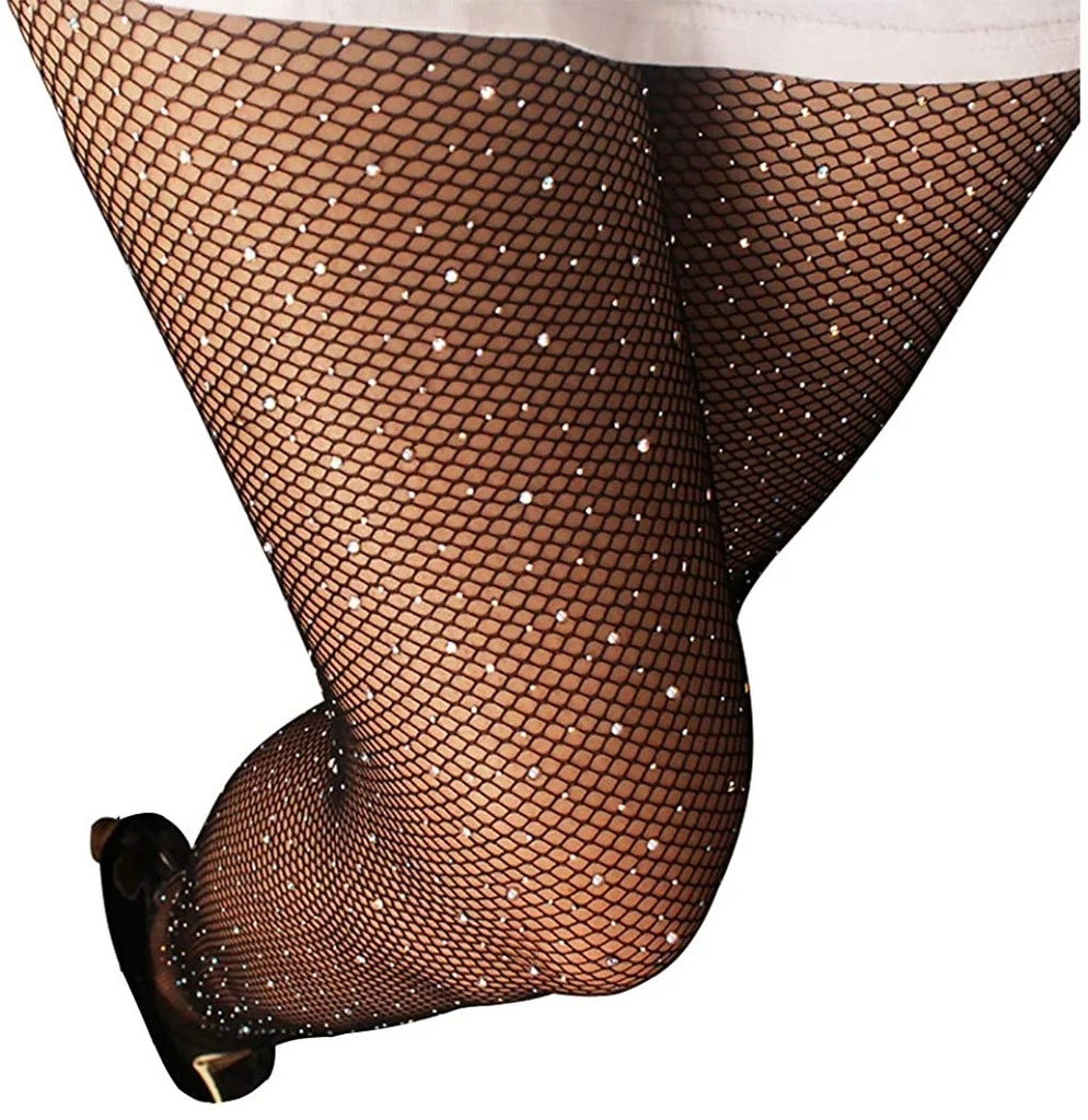 1 pares medias de rejilla con decoración de strass