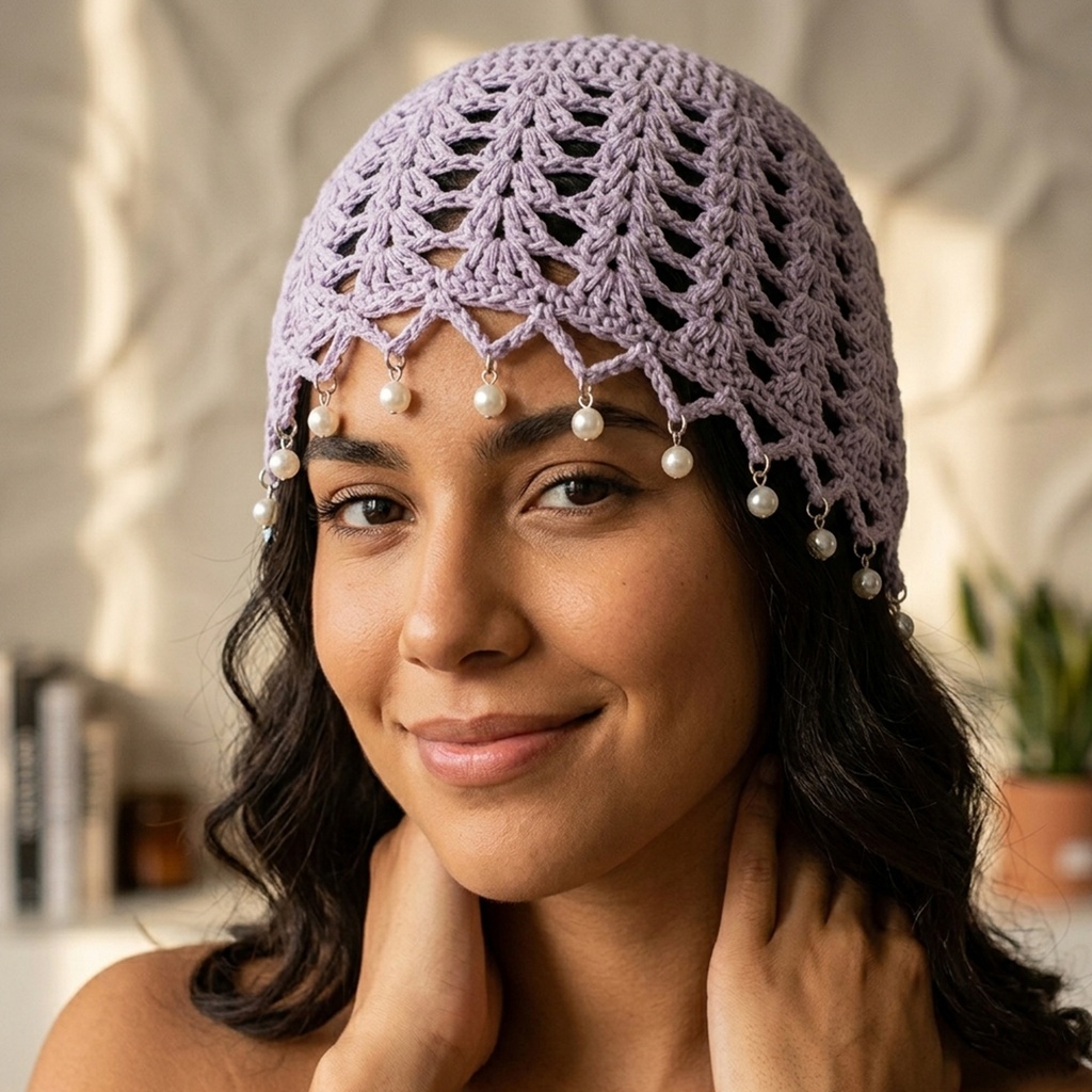 Casquete con perlas alrededor del borde