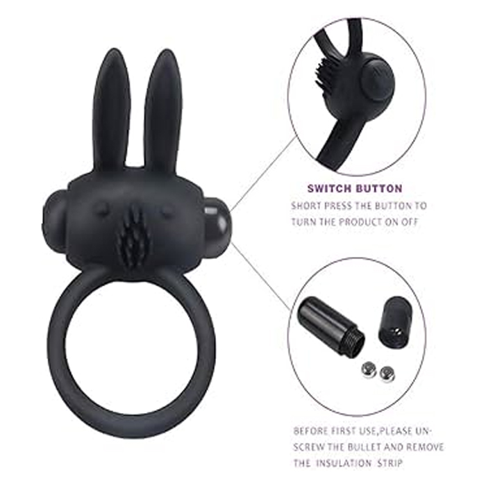 Vibrador con anillo estimulante en forma de conejo