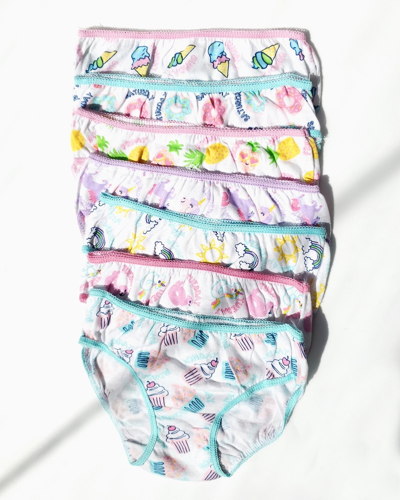 7 Panties  dias de la semana de algodÃ³n para niÃ±a