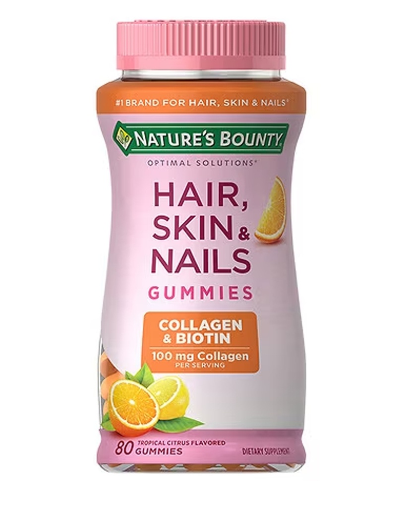 Nature's Bounty Optimal Solutions Hair, Skin &amp; Nails with Biotin &amp; Collagen Tropical Citrus 80.0 ea