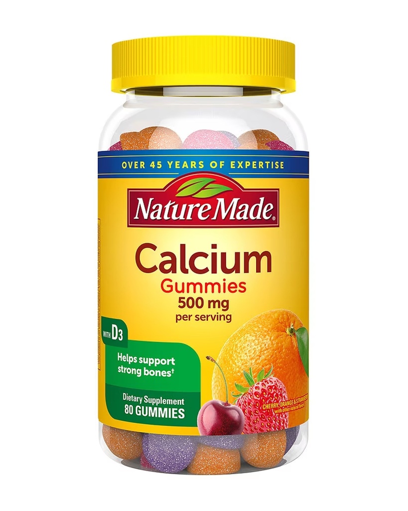 Nature Made Calcium Gummies 500 mg Per Serving with Vitamin D3 Cherry, Orange &amp; Strawberry 80.0 ea