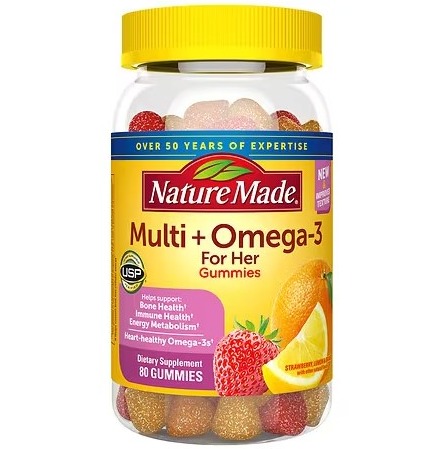 Nature Made Women's Multivitamin + Omega-3 Gummies Lemon, Orange &amp; Strawberry 80ct