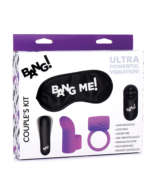 Bang! Couple's Kit with RC Bullet, Blindfold, Cock Ring &amp; Finger Vibe - Purple