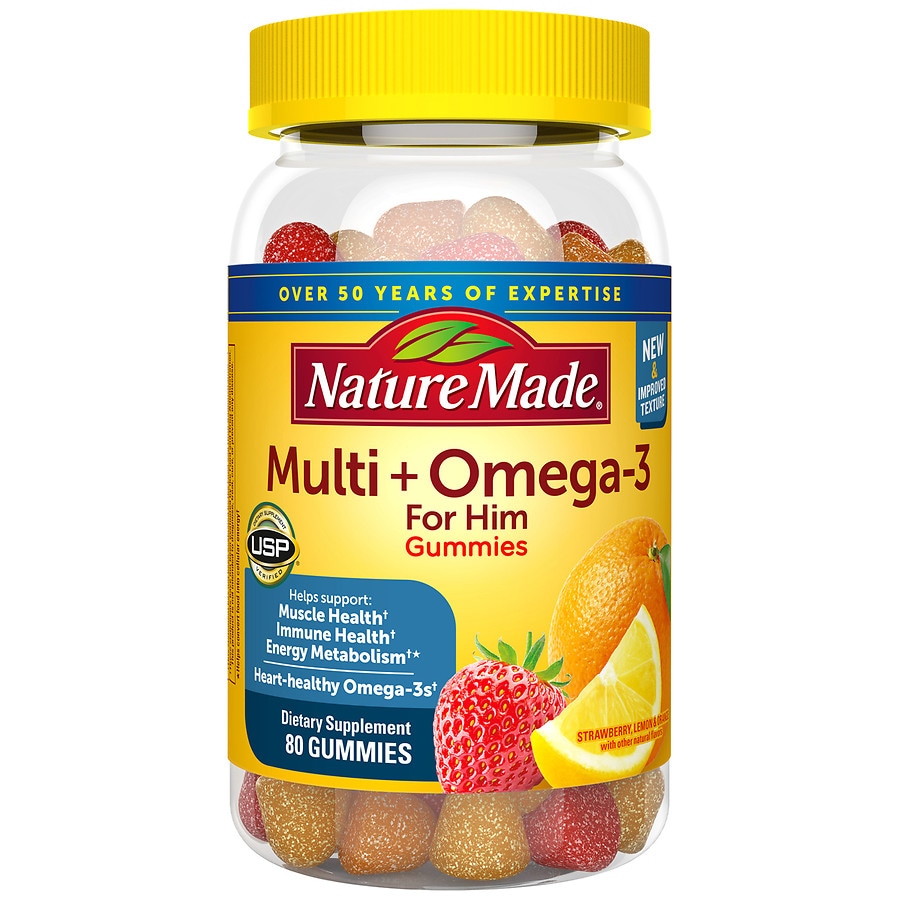 Men's Multivitamin + Omega-3 Gummies Lemon, Orange &amp; Strawberry 80.0ct