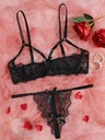 Classic Sexy Set de lencería con encaje floral con abertura con aro