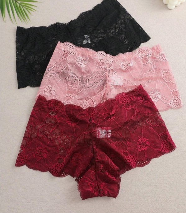 Conjunto De 3 Piezas De Ropa Interior Femenina Con Triángulos De Encaje