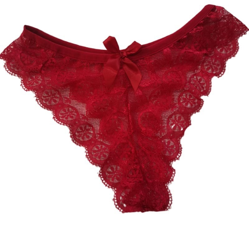 Panty sexy de encaje de chonguito color rojo