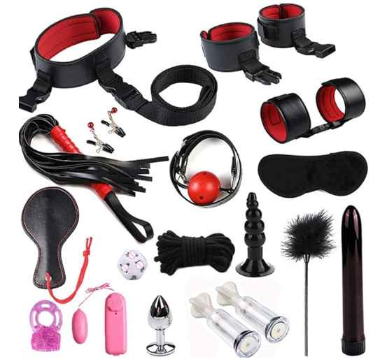 Bondage Set Bdms Sex Toy Sex Toy for Couples Men Sex Toy Bondage 18 Piece Set Sex Toys Extreme Bed Restraints with Handcuffs for Couples / Gays / Women Sex Restraints - Red