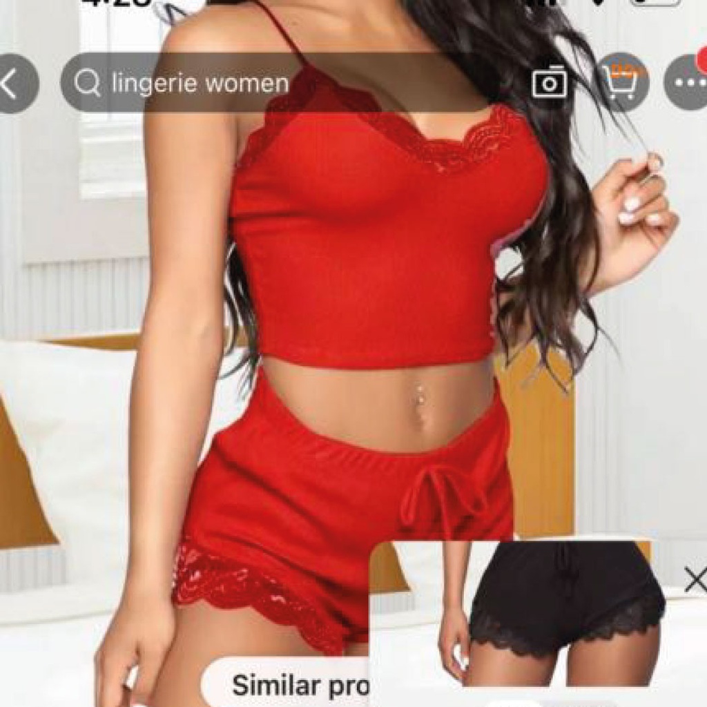 Pijama short de encaje color rojo