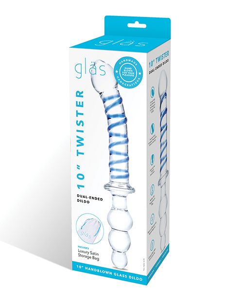 Glas 10&quot; Twister Dual Ended Dildo - Blue