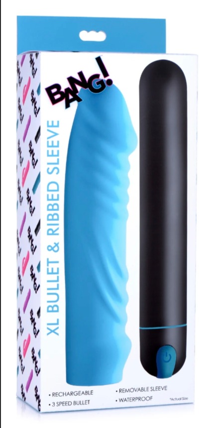 Bang! XL Bullet &amp; Ribbed Silicone Sleeve - Blue