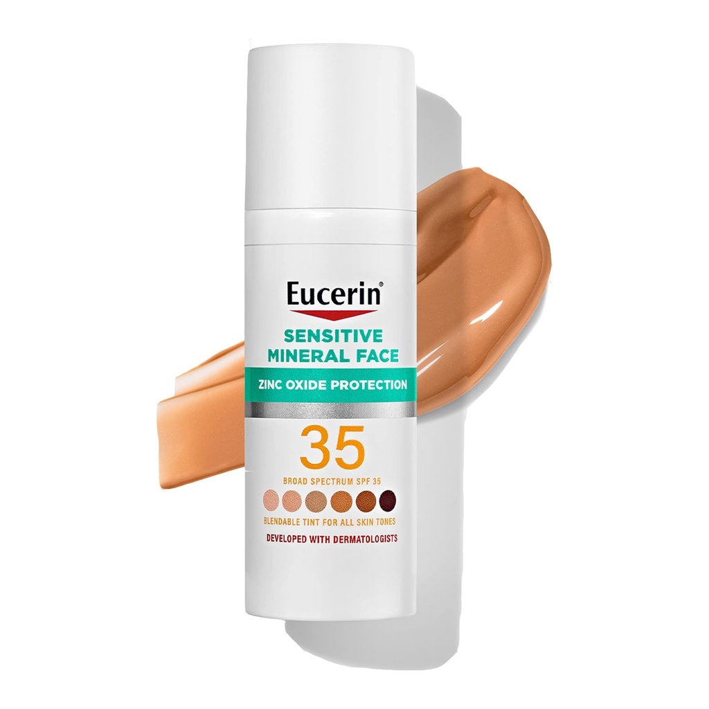 Eucerin Sun Tinted Mineral Face Sunscreen Lotion SPF 35 For Sensitive Skin 1.7 Fl Oz