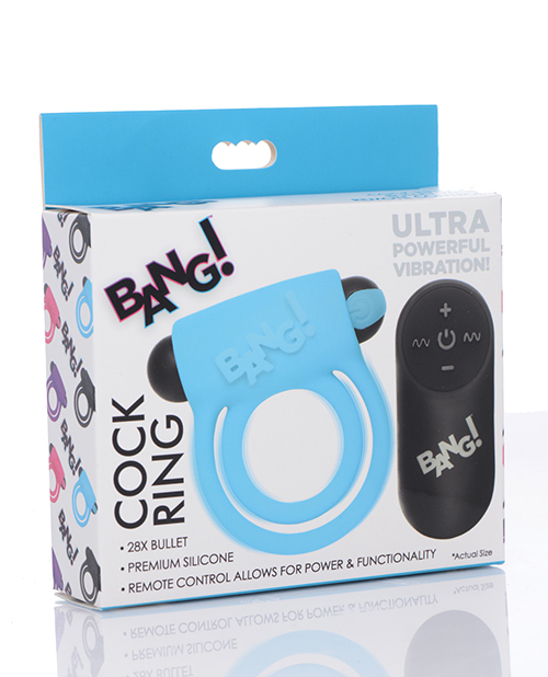 Bang! Vibrating Cock Ring &amp; Bullet w/Remote Control - Blue