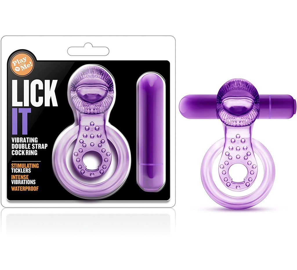 Blush Play with Me Lick it Vibrating Double Strap Cockring - Purple