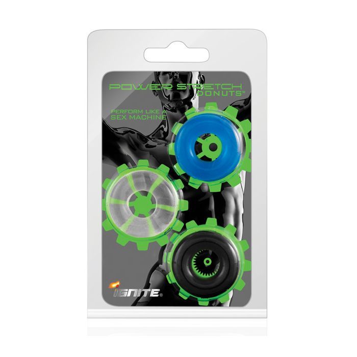 Ignite Power Stretch Donuts Cockrings - Pack of 3 Black/Clear/Blue