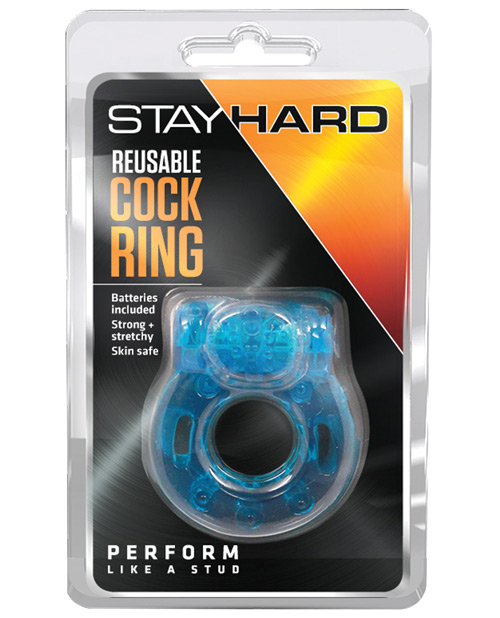 Blush Stay Hard Vibrating Reusable Cock Ring-Blue