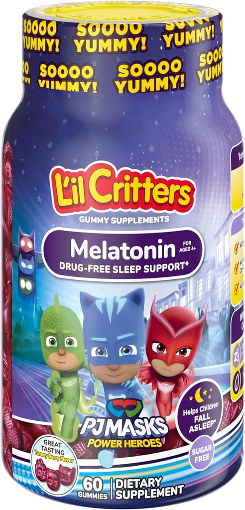 L'il Critters PJ Masks Gummy Melatonin Supplement for Kids, Drug-Free Sleep Support, 60ct