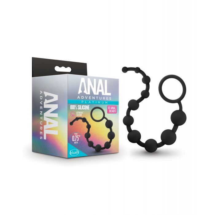 Blush Anal Adventures Platinum Silicone 10 Anal  Beads - Black