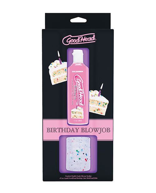 GoodHead Birthday Cake Blowjob Set Includes Stroker &amp; Slick Head Glide - 1 oz Bottle Birthday Cake