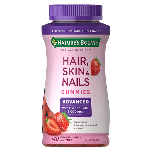 Nature's Bounty Optimal Solutions Advanced, Skin and Nails Vitamins With Biotin, Gummies Strawberry 140 piezas