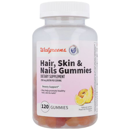 Walgreens Hair, Skin &amp; Nails Gummies, Natural Lemon, Peach &amp; Pineapple 120