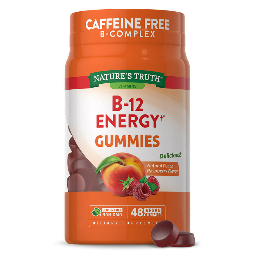 Natures Truth B-12 Vitamin Energy Vegan Gummies, Natural Peach Raspberry Flavor, 48ct