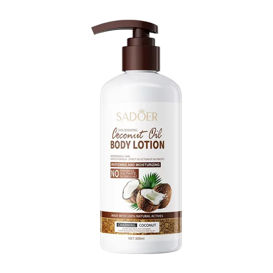 SADOER 100% Loción corporal de aceite de coco natural para mujer Crema de mantequilla corporal Hidratante Nutritiva Loción corporal blanqueadora