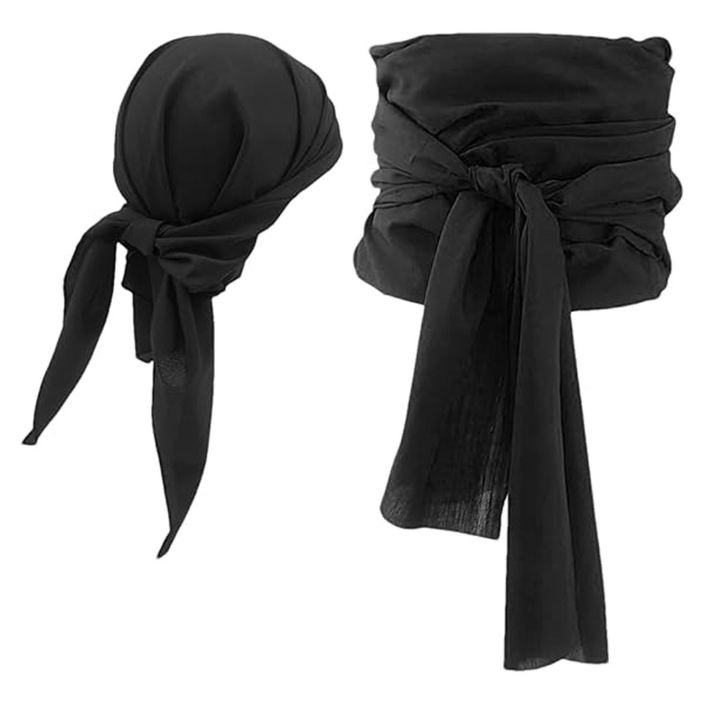 Pañuelo pirata para la cabeza y pulsera para la mano color negro para halloween