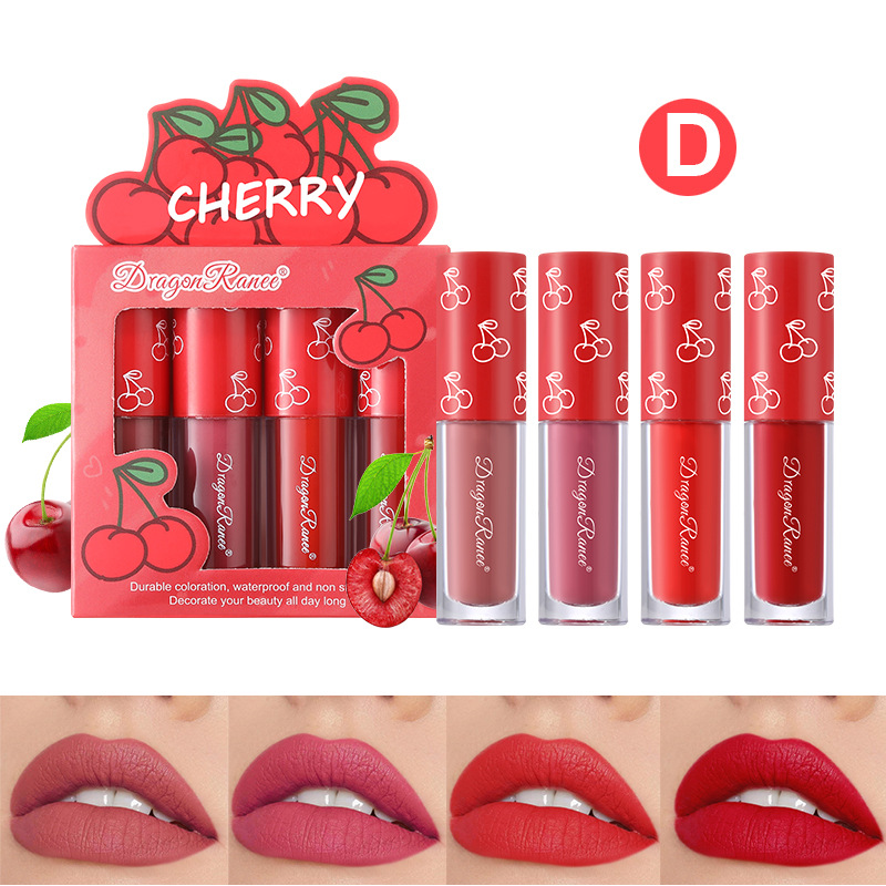 Set de labiales mate sabor cereza. (D)