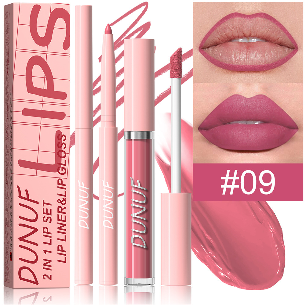 Set de labios 2 en 1, delineador de labios y un brillo labial. (#09)