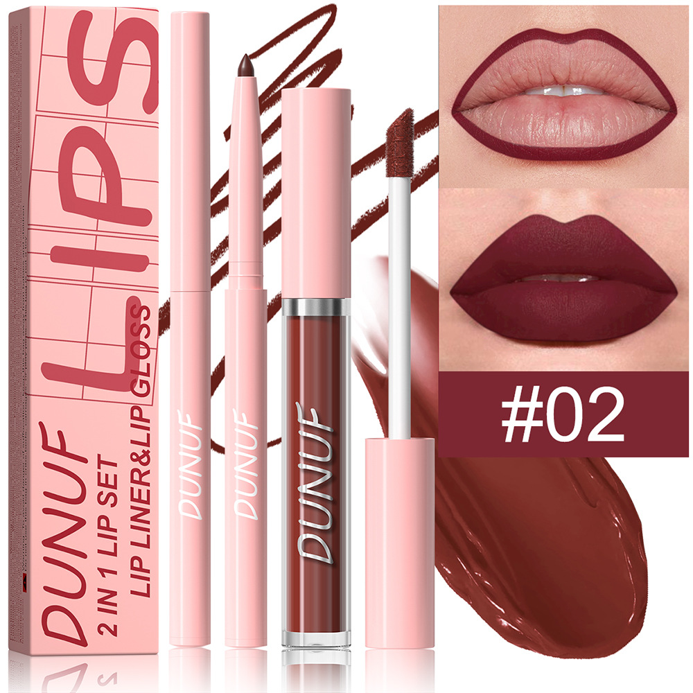 Set de labios 2 en 1, delineador de labios y un brillo labial. (#02)