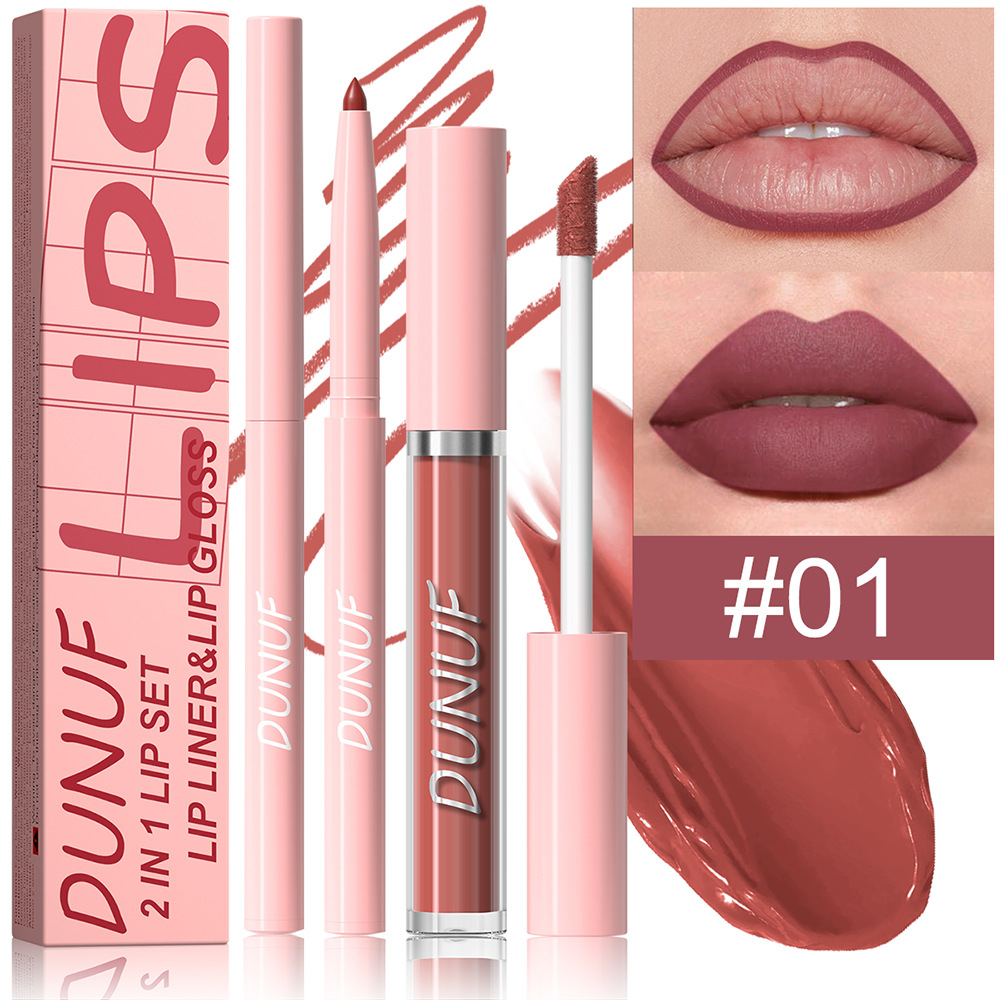 Set de labios 2 en 1, delineador de labios y un brillo labial. (#01)