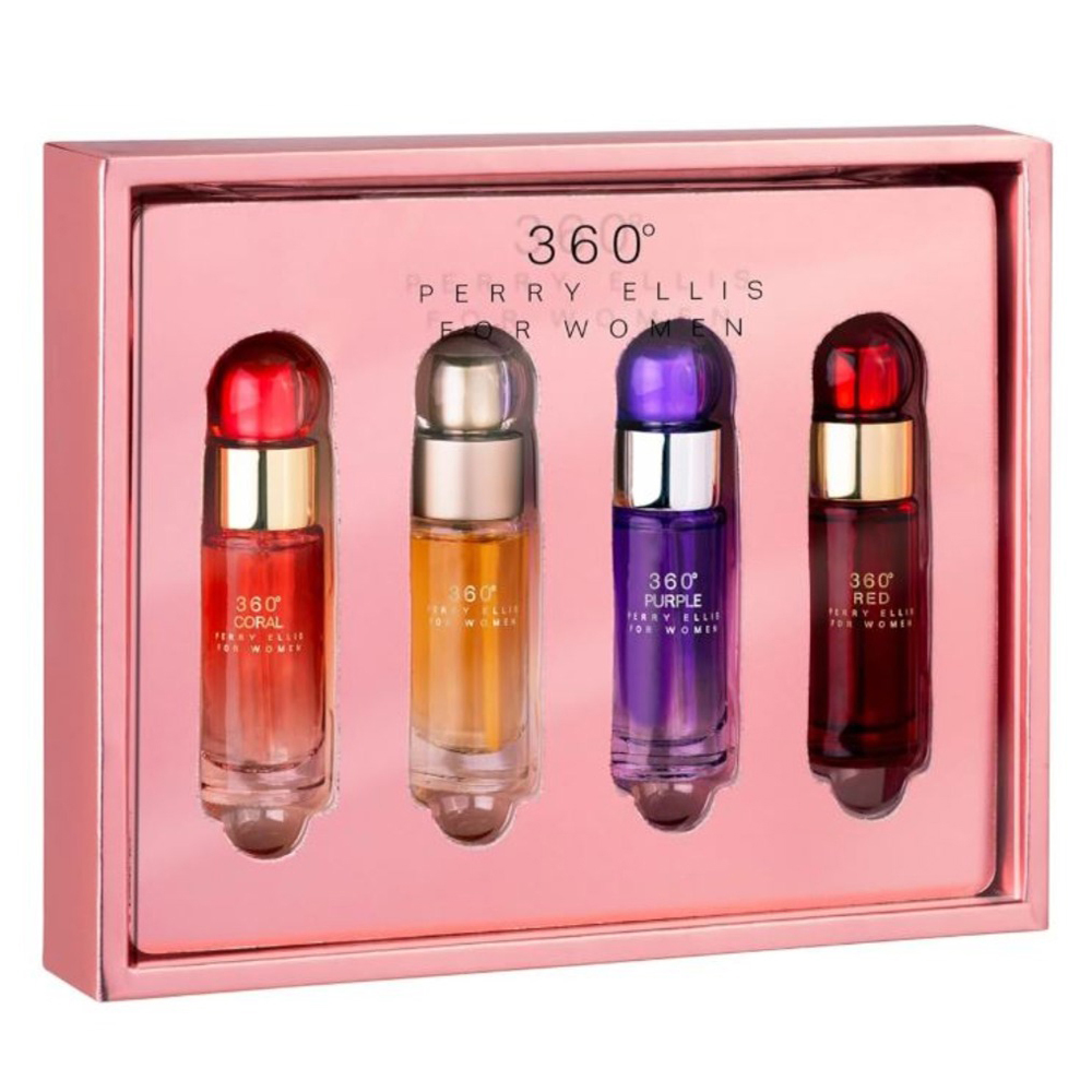 SET 360 PERRY ELLIS LADIES MINI  ( 4 PC )X0.25 OZ ,360W / 360 PURPLE /360 RED / 360 CORAL