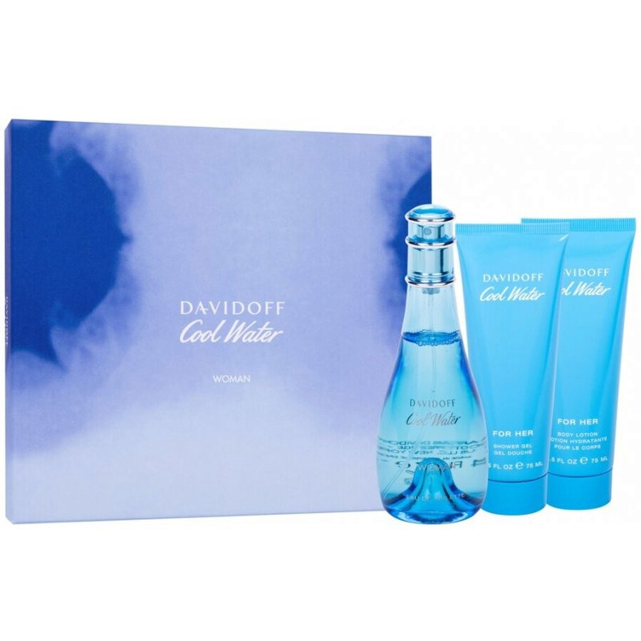 SET DAVIDOFF COOL WATER WOMEN ( 3 PC ) 3.4 OZ EDT SP /  2.5 OZ  SG / 2.5 OZ BL