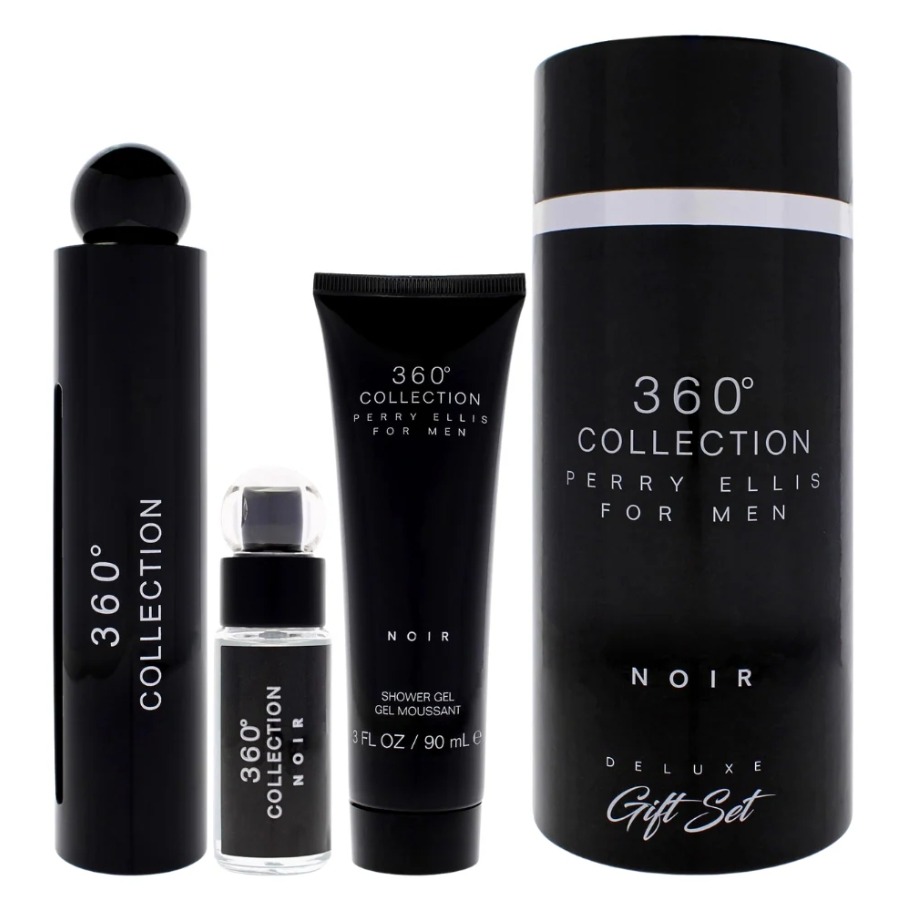 SET PERRY ELLIS 360 COLLECTION NOIR MEN  3.4 OZ EDT SP / 3.0 OZ  GEL / 0.25 OZ  MINI