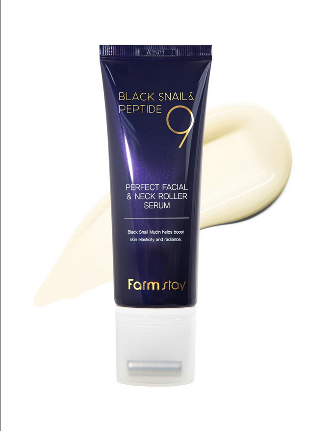 Farmstay Black Snail Peptide 9 Perfect Facial Neck Roller Serum - Firming Lifting, Deep Hydration Skin Elasticity, Snail Mucin 9 Peptides for Youthful Glow Smooth Skin, 100ml