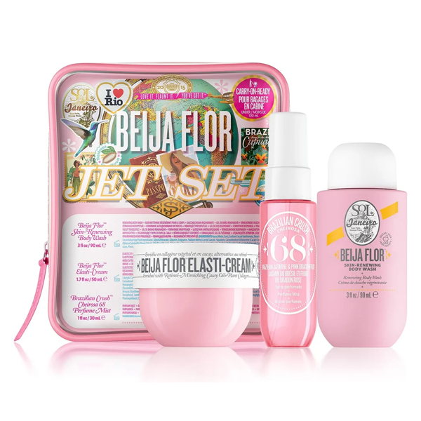 Beija flor jet set body wash 3 fl oz/90ml elasti cream 1.7 fl oz/50ml perfume mist 1 fl oz/30ml