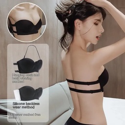 Magic Bra sin tirantes para mujer, sujetador Invisible antideslizante, sujetadores acolchados de silicona Push Up colorr negro