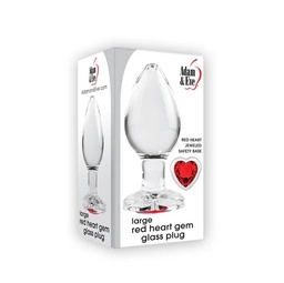 [844477021119] Adam &amp; Eve Red Heart Gem Glass Plug - Large