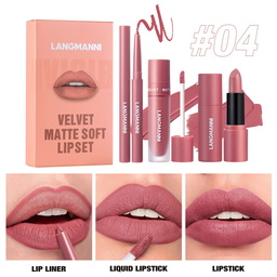 LANGMANNI Nuevo producto, delineador de labios mate incoloro duradero, lápiz labial brillante, operación simple, lápiz labial de seis colores, juego de tres piezas