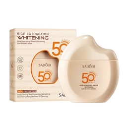 Loción bloqueadora solar hidratante y blanqueadora Sadoer Rice con FPS 50.