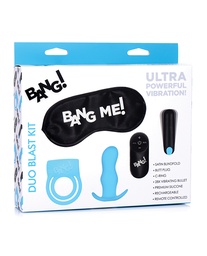 [848518039941] Bang! Duo Blast Remote Control Cock Ring &amp; Butt Plug Vibe Kit - Blue